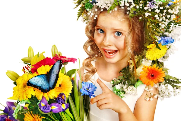 Holčička s květina účes. — Stock fotografie