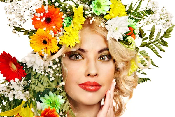 Kvinna med make up och blomma. — Stockfoto