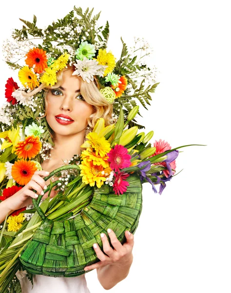 Donna con trucco e fiore . — Foto Stock
