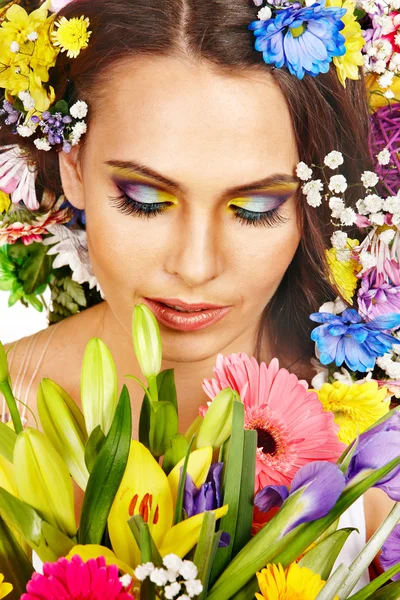 Face of woman with flower. Royalty Free Stock Photos