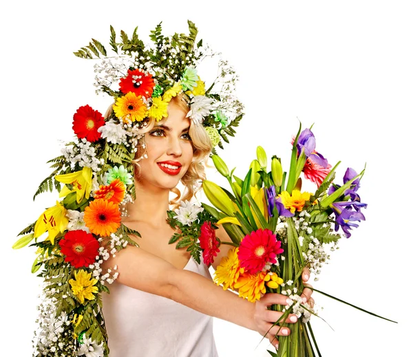 Mulher com maquiagem e flor . — Fotografia de Stock