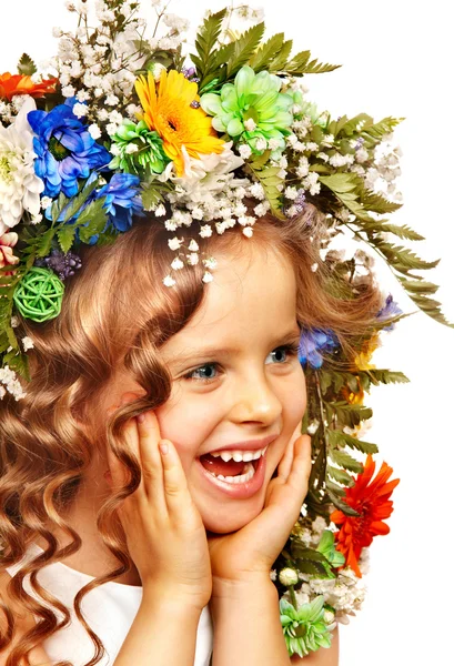 Barn med presentask och blomma. — Stockfoto