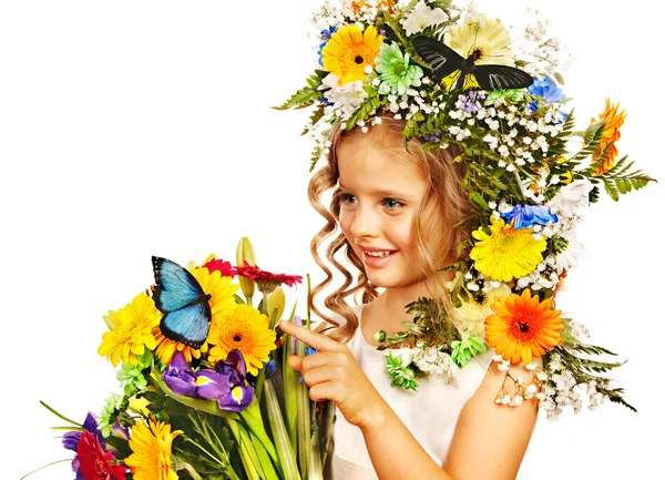 Child with flower hairstyle. — Stock Photo, Image