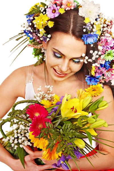 Mujer feliz con flor . — Foto de Stock