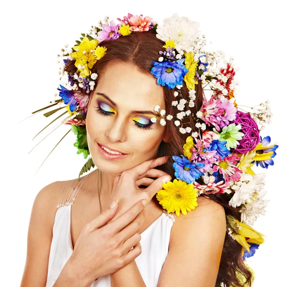 Happy woman with flower. — Stock Photo, Image