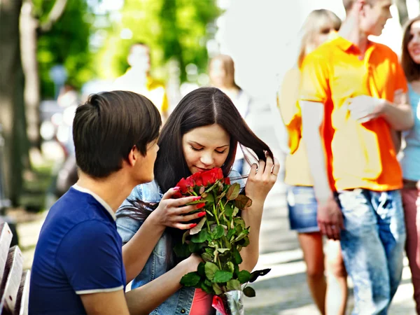 Couple of teenager on date outdoor. — Stock Photo, Image
