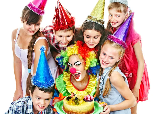 Birthday party group of child with cake. — Stock Photo, Image