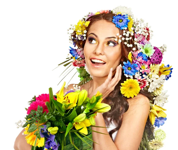 Mulher feliz com flor . — Fotografia de Stock