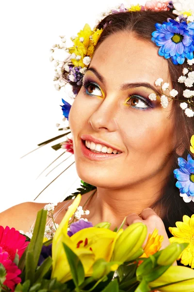 Glückliche Frau mit Blume. — Stockfoto