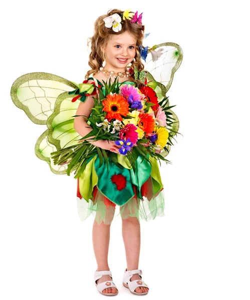 Bambino con fiore e farfalla . — Foto Stock