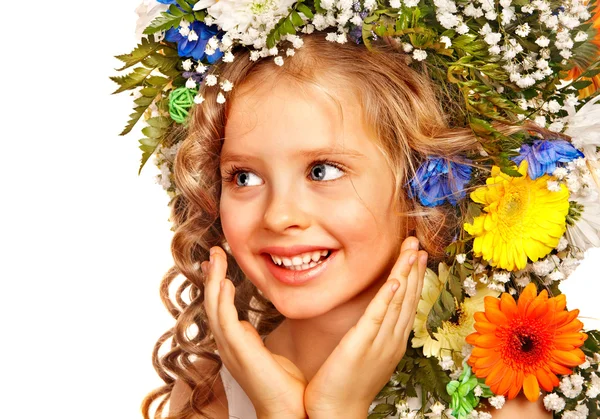 Criança com caixa de presente e flor . — Fotografia de Stock