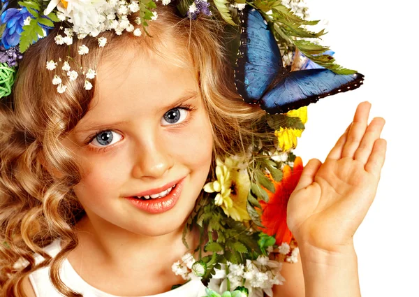 Çiçek saç modeli ile küçük kız. — Stok fotoğraf