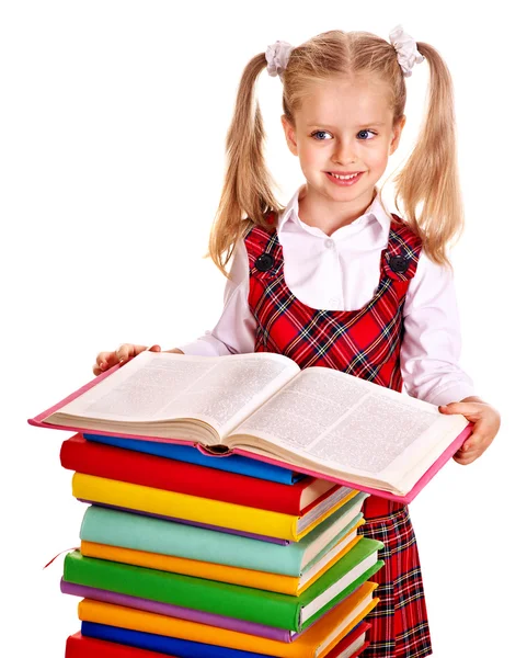 Niño con libro de pila . — Foto de Stock