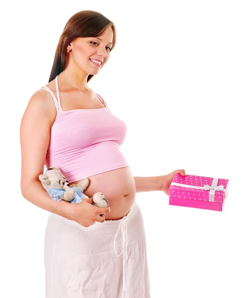 Femme enceinte avec sac à provisions . — Photo