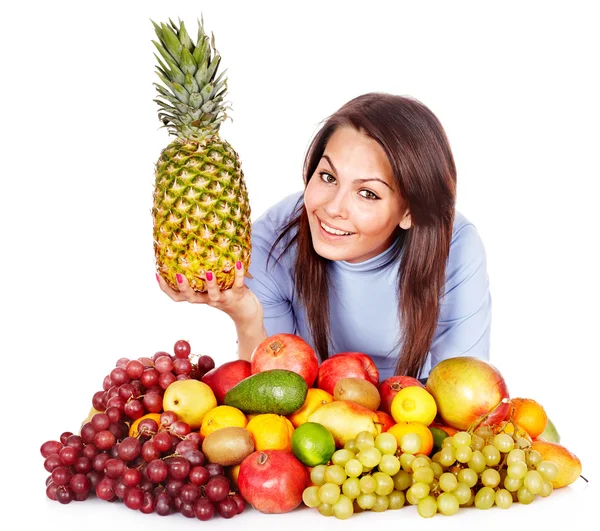 Child with group fruit and vegetable. — Stock Photo, Image