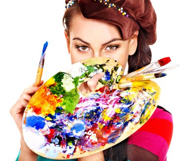 Artist woman with paint palette. clipart