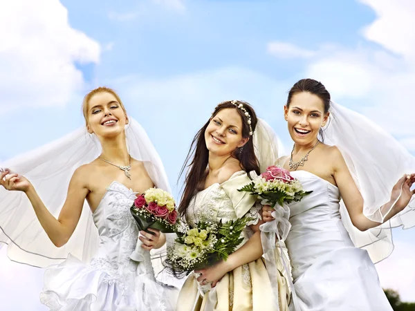 Group bride summer outdoor. — Stock Photo, Image