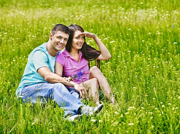Family on green grass. — Stock Photo, Image