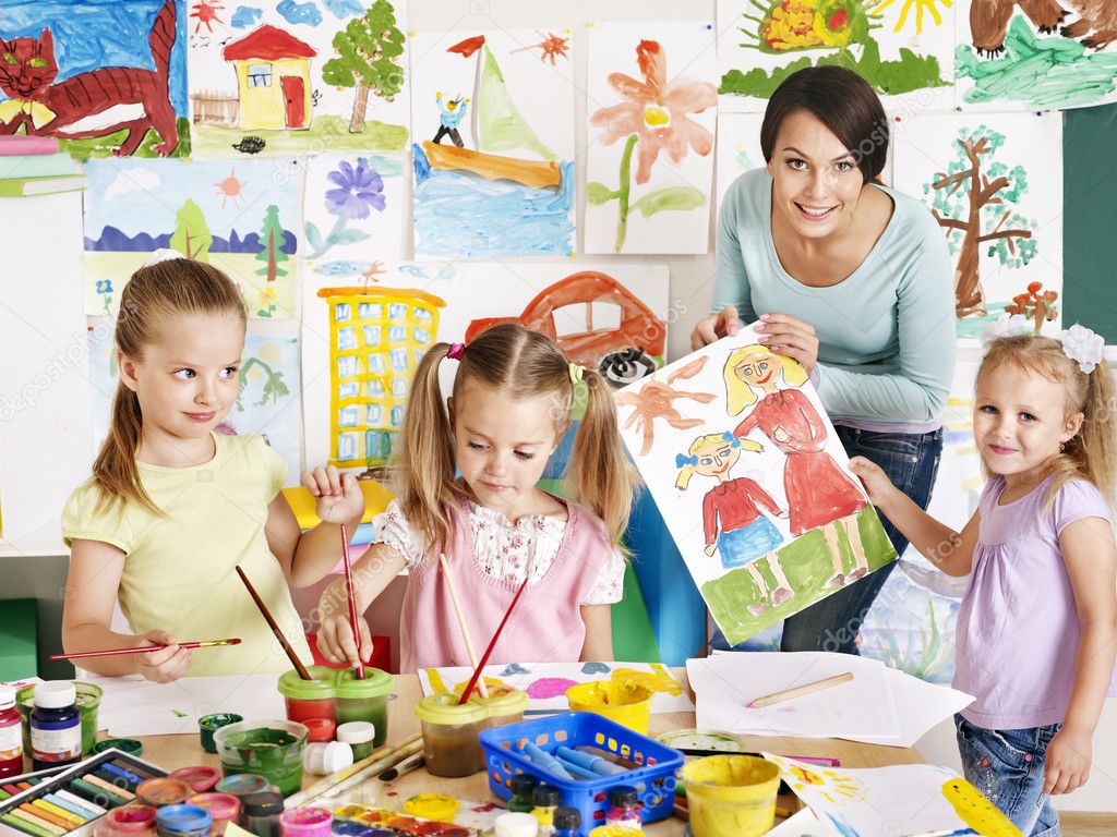 Children with teacher at school.