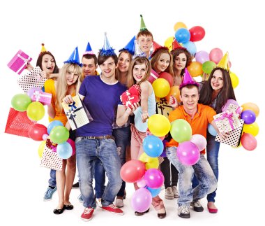 Grup insanlar ile balon partisi.