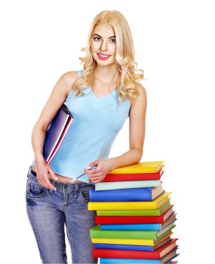 yığın kitap ile öğrenci.