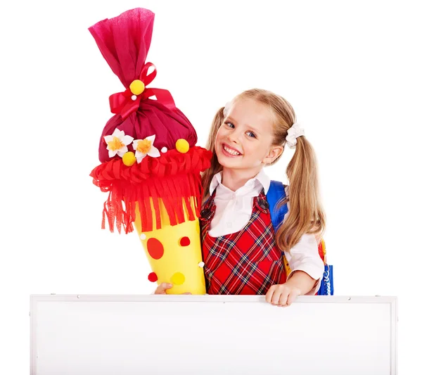 Criança com cone escolar . — Fotografia de Stock