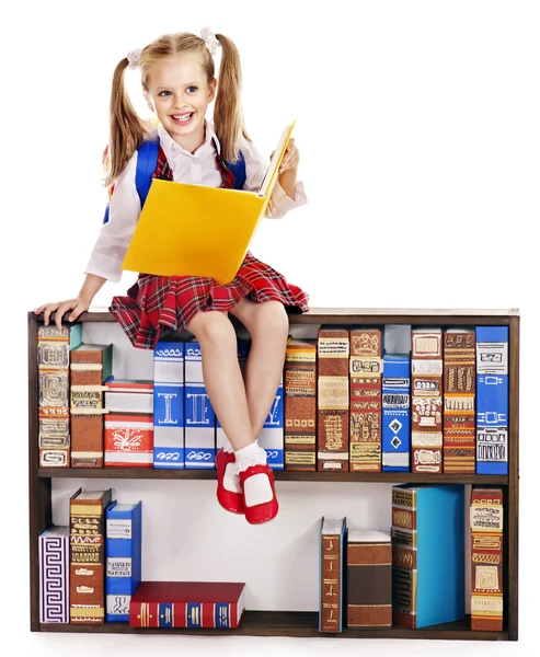 Barn med stack bok. — Stockfoto