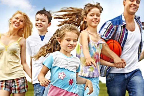 Group people with children running. — Stock Photo, Image