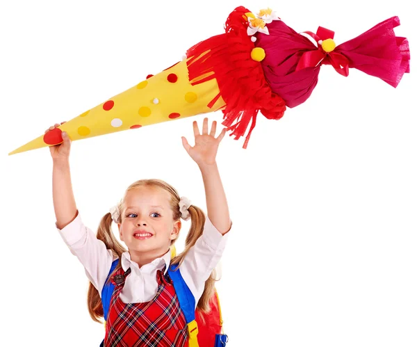 Niño con cono escolar . —  Fotos de Stock