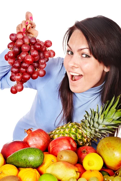 Kind mit Gruppe Obst und Gemüse. — Stockfoto