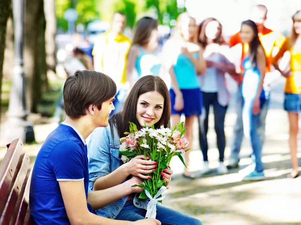 Couple of people on date outdoor. — Stock Photo, Image