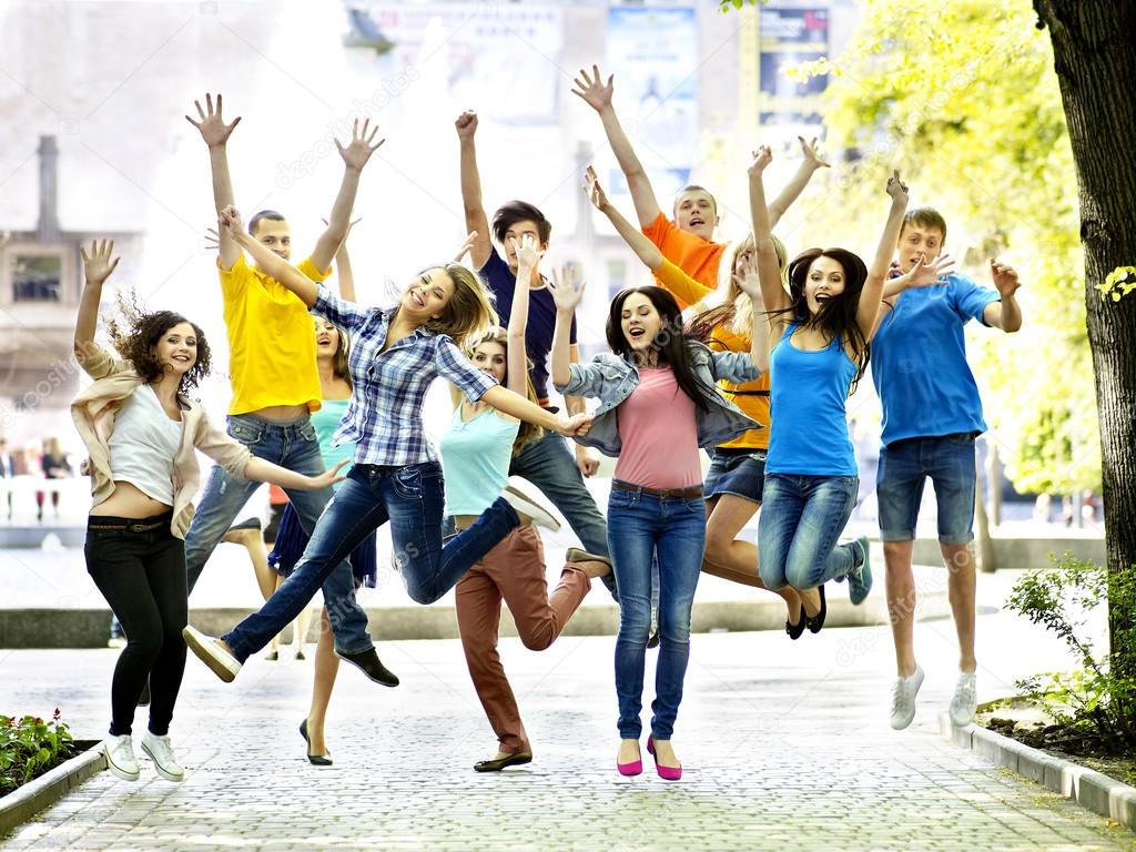 Group of student jumping — Stock Photo © poznyakov #30142597