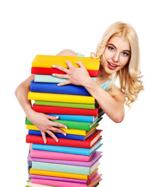 yığın kitap ile öğrenci.