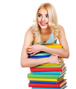 yığın kitap ile öğrenci.