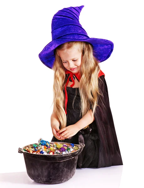 Witch little girl with candy. — Stock Photo, Image