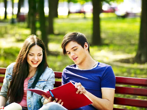 Mahasiswa kelompok dengan notebook outdoor . — Stok Foto
