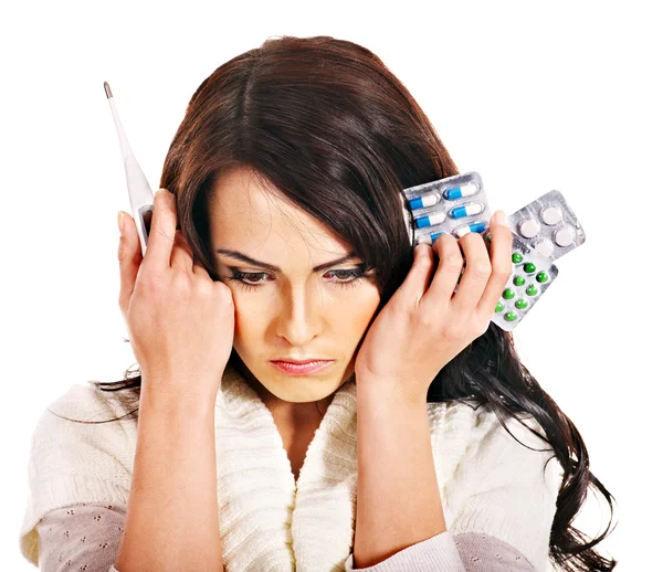 Vrouw met pillen en tabletten. — Stockfoto