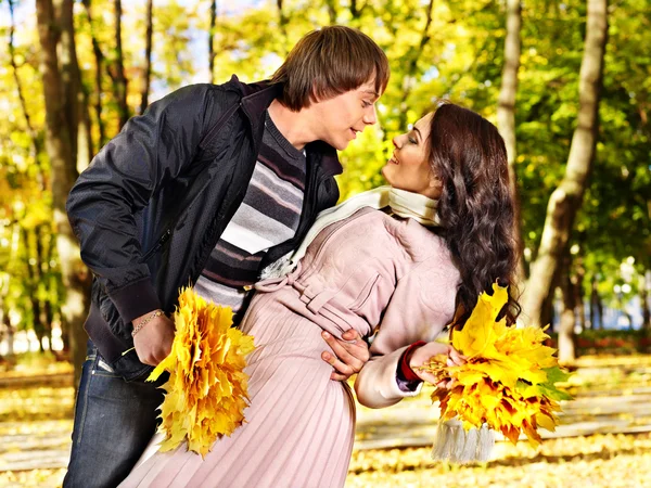 Couple on date autumn outdoor. — Stock Photo, Image