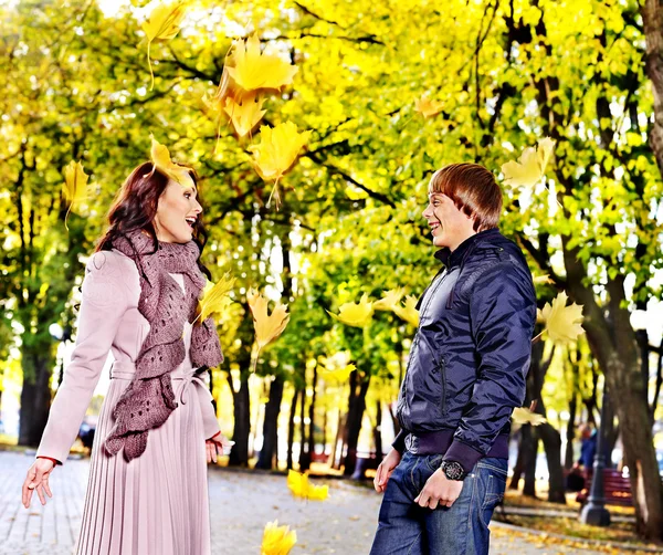 Couple on date autumn outdoor. — Stock Photo, Image