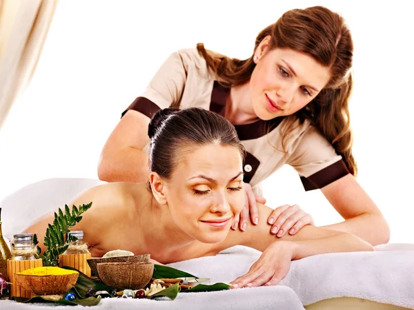 Woman getting spa lastone therapy outdoor. — Stock Photo, Image
