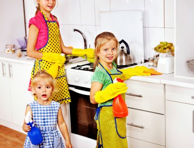Children cooking at kitchen. clipart