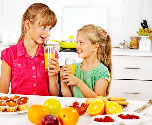 Children breakfast at kitchen. — Stock Photo, Image