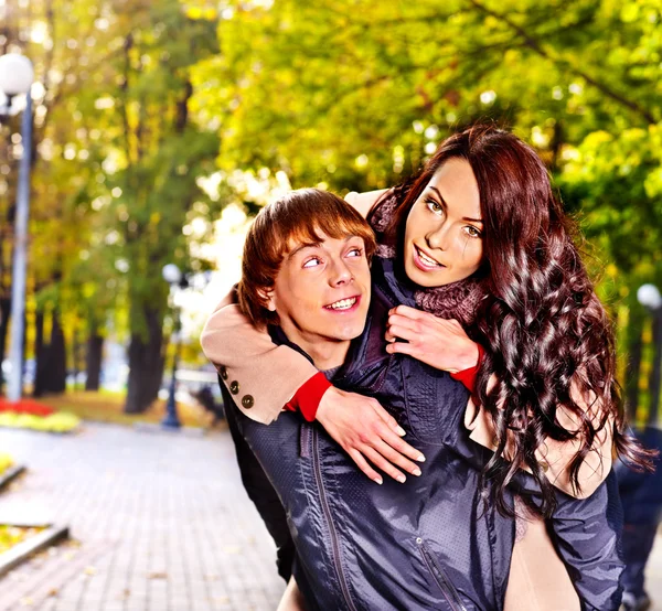 Couple on date autumn outdoor. — Stock Photo, Image