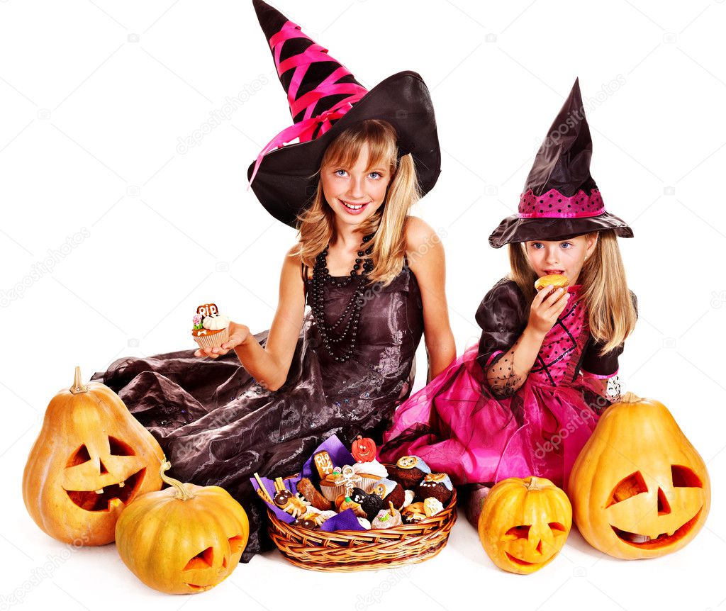 Witch children at Halloween party.