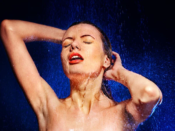 Wet woman face with water drop. — Stock Photo, Image