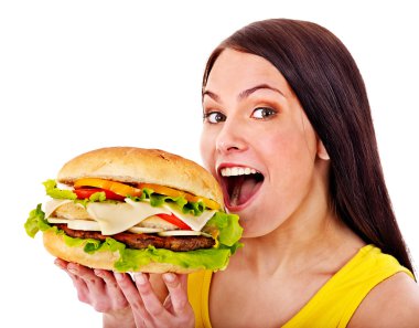 kadın holding hamburger.