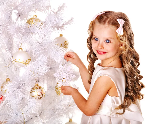 Child decorate Christmas tree. — Stock Photo, Image