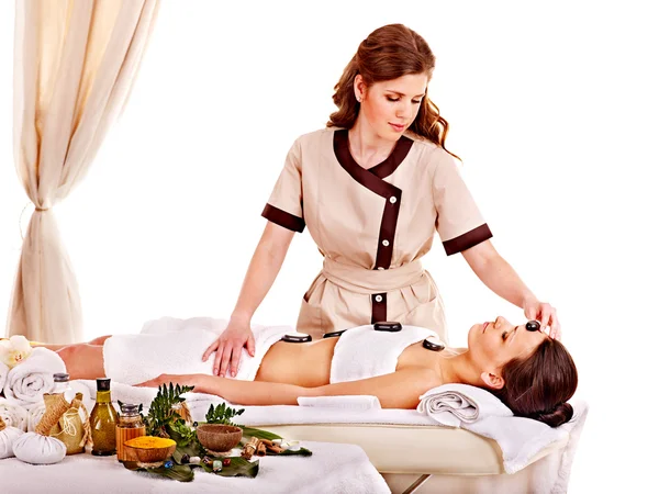 Woman getting spa lastone therapy outdoor. — Stock Photo, Image