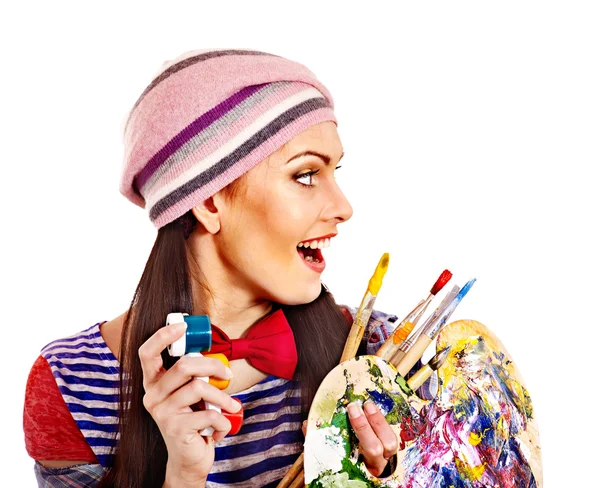 Artist woman with paint palette. — Stock Photo, Image