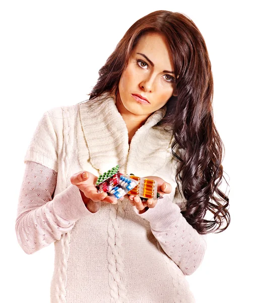 Mujer tomando pastillas y tabletas . —  Fotos de Stock